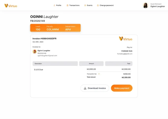Student invoice and payment options in Virtuo for Higher Education